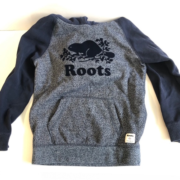 Roots kids youth size Large 9-10 years navy blue and grey hoodie with pocket - Picture 3 of 16